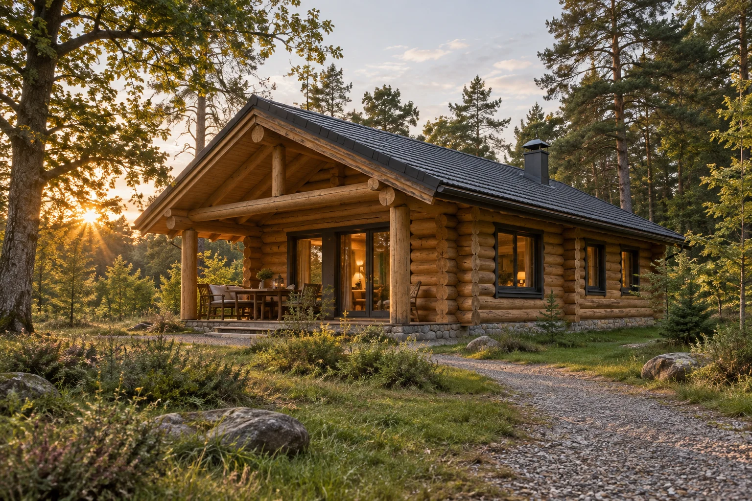 Ontwerpimpressie: Een Finse blokhut aan de bosrand