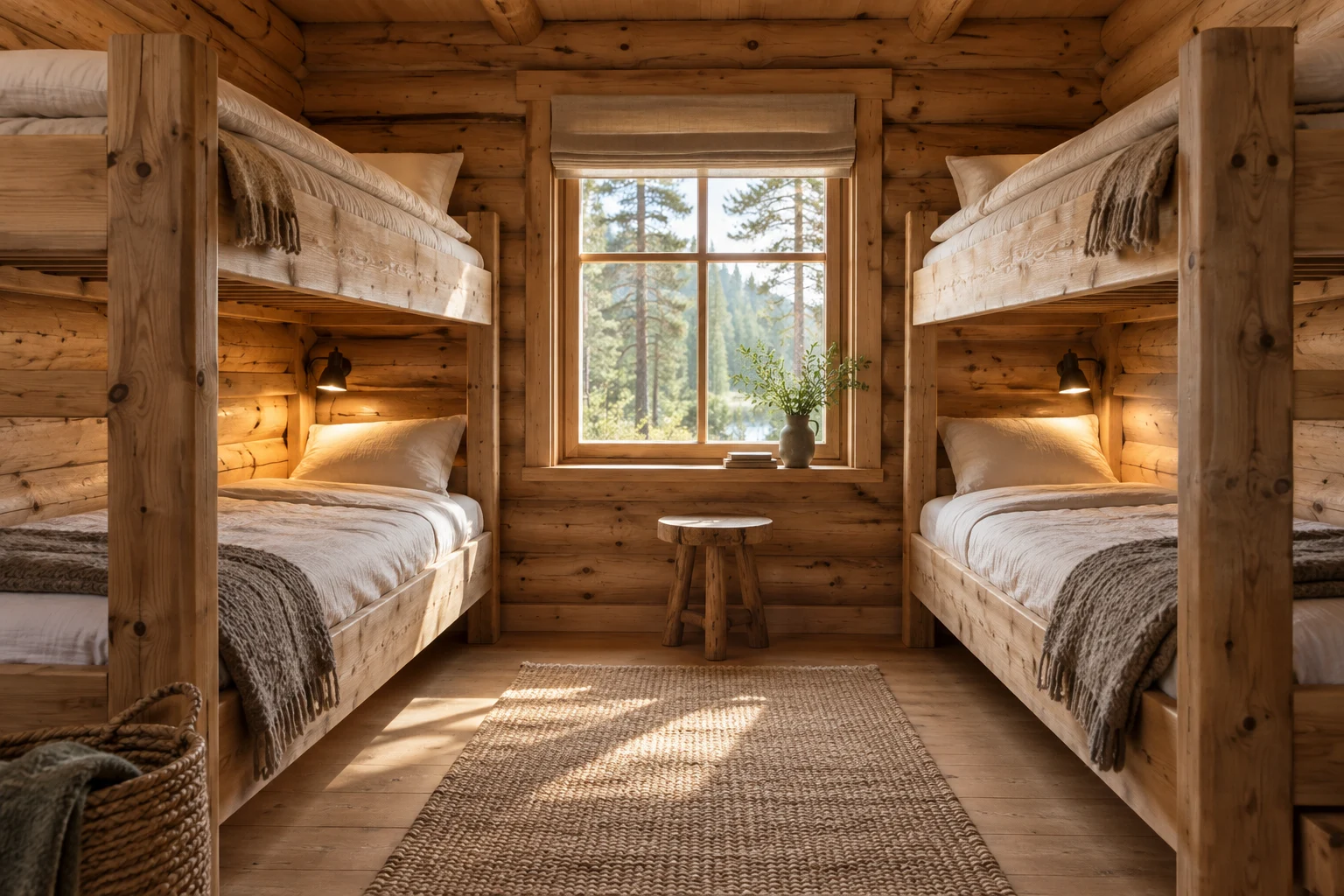 Ontwerpimpressie: Warm hout, vier slaapplaatsen per kamer