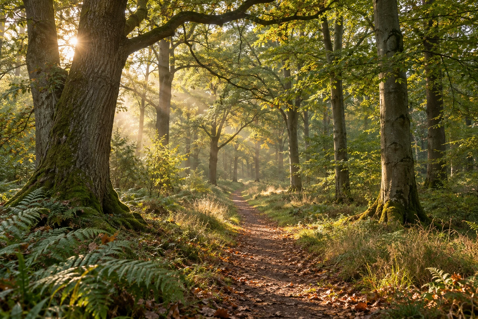 Bos in het ochtendlicht — sfeerbeeld